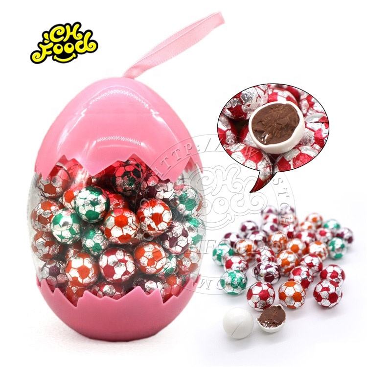 Halal Sweet Football Shape Crispy Sugar Coated Chocolate Ball In Egg Jar